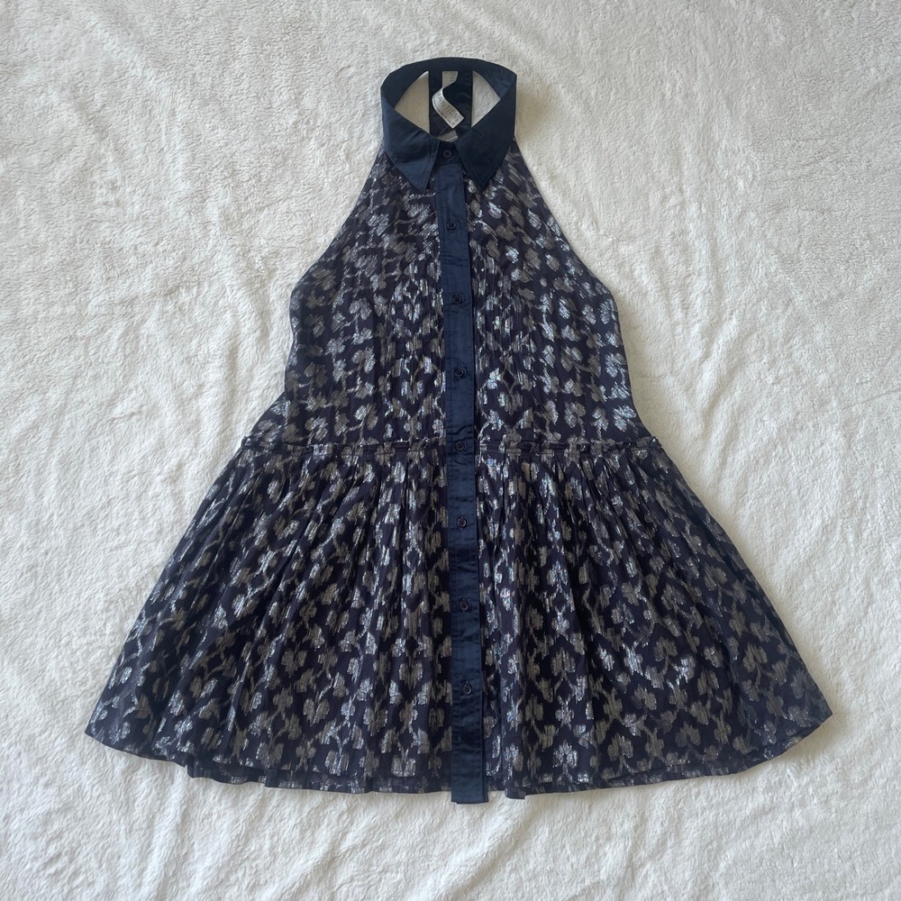 NWT Free People New Romantics Night Comb Metallic Navy Silver Mini Dress Size XS